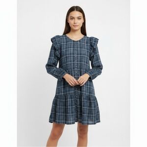 NWT Madewell Avaya Mini Dress Blue Plaid Size XL